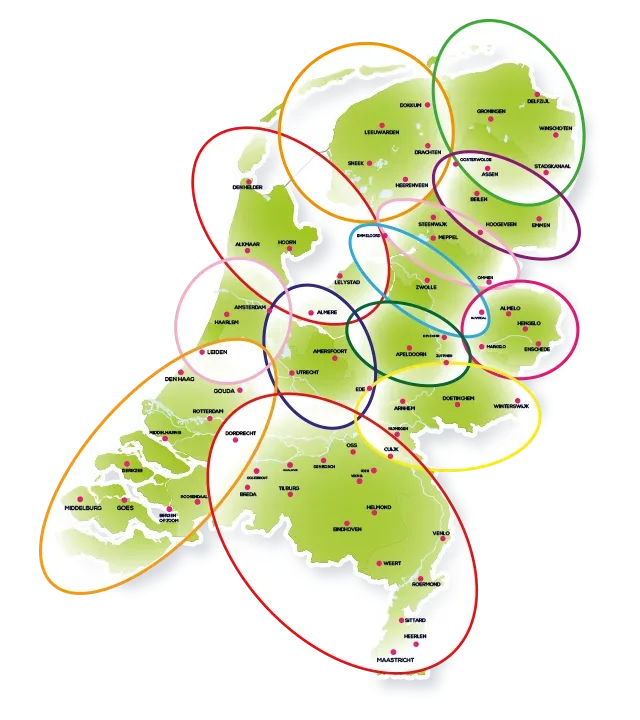Kaart van Nederland met regionale uitzendgebieden